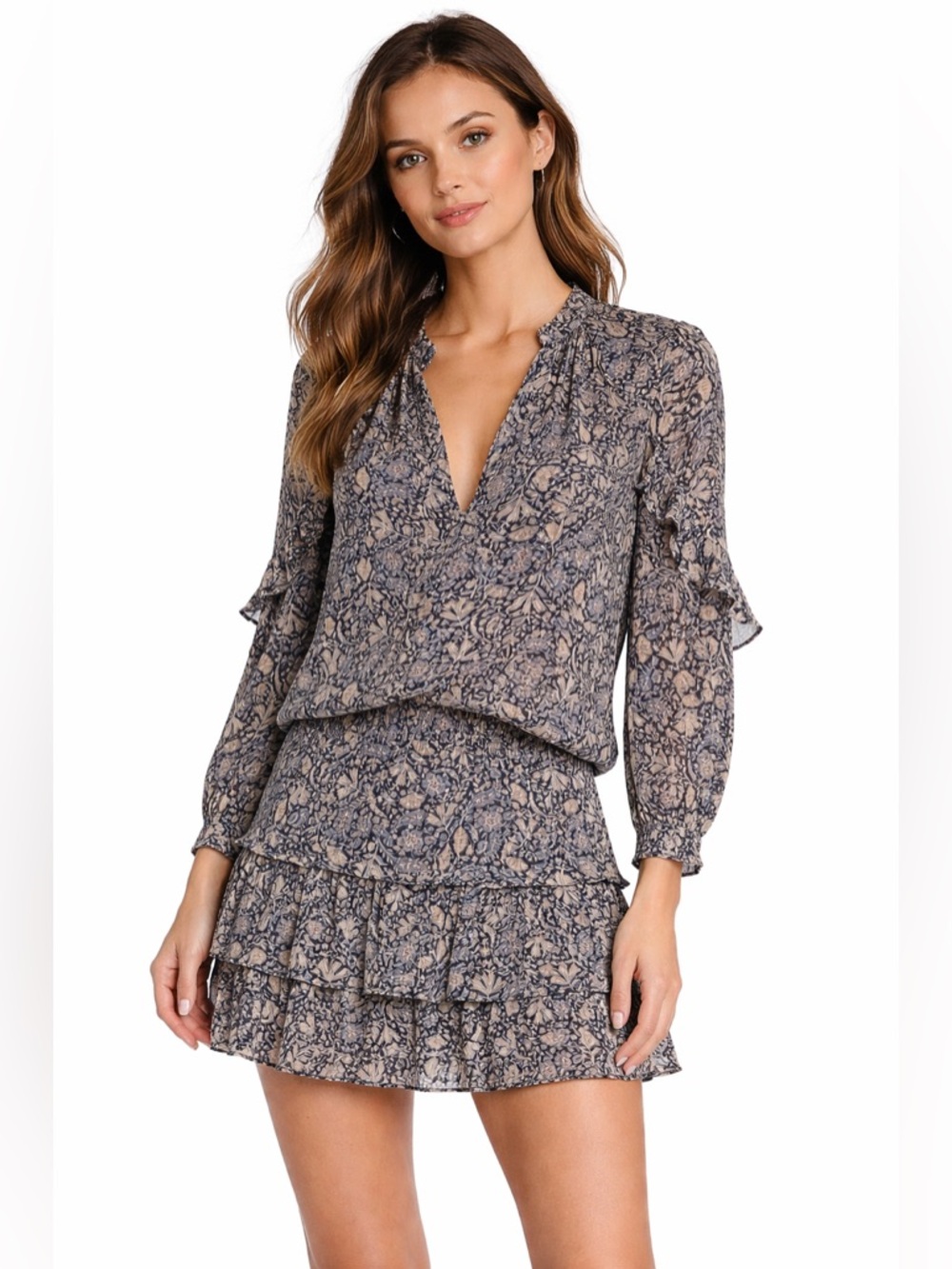 Intermix Floral Print Ruffle Embellishment Skirt Set Blue | Size: Petite New